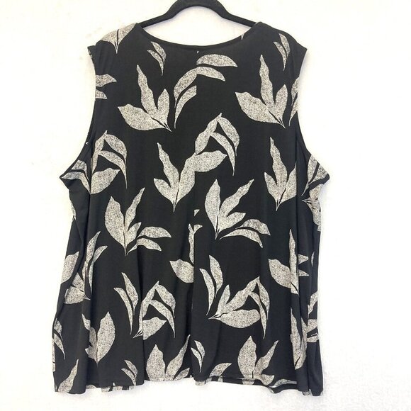 Catherines AnyWear Slinky Tank Top Womens 4X 30/32W Leaf Print Sleeveless Black - Picture 2 of 9